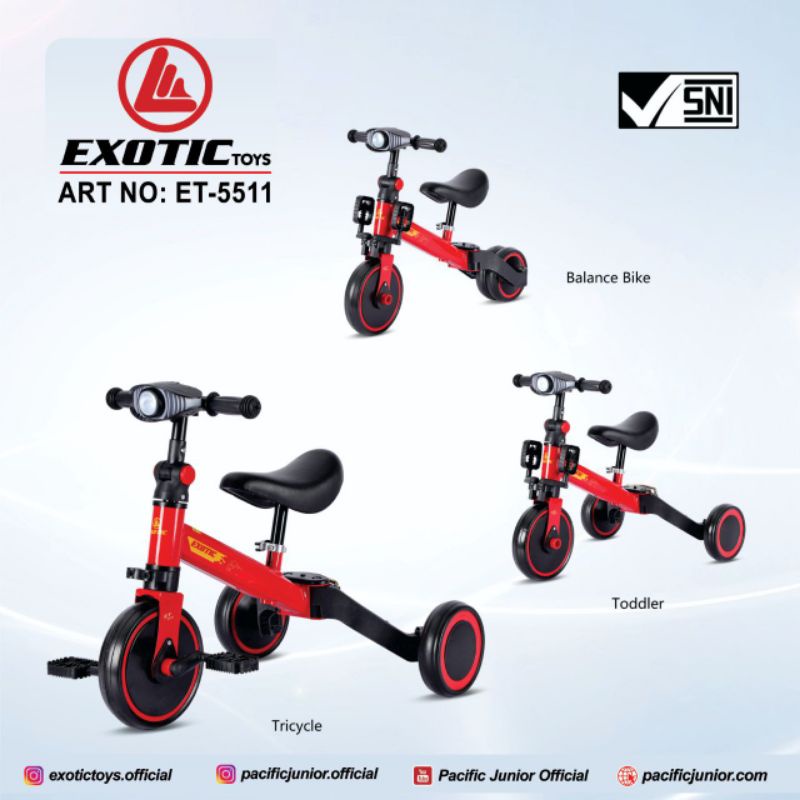 0Balance Bike Sepeda Roda 3 Tiga Tricycle Push 3in1 Anak Exotic ET 5511