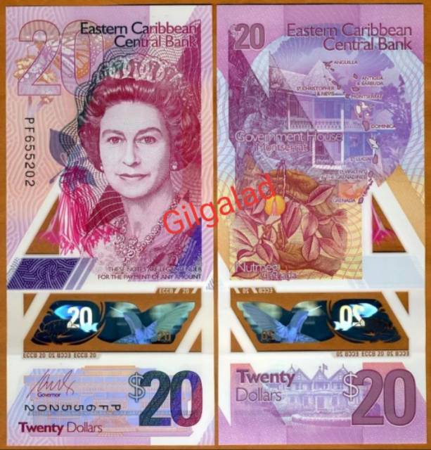EASTERN CARIBBEAN 20 DOLLAR POLYMER TERBARU UANG KERTAS ASING