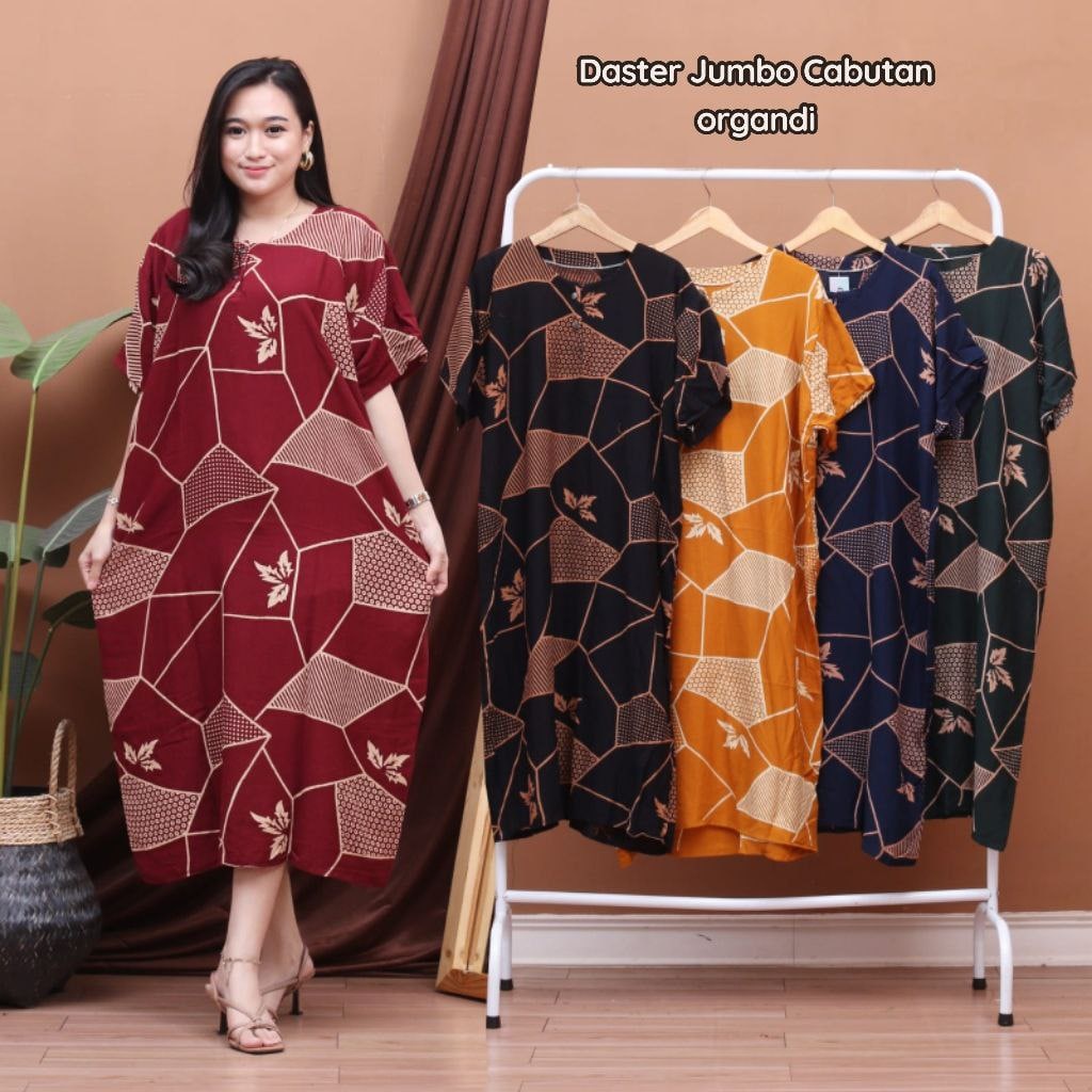 Daster Jumbo Wayang LD 130 | Daster Batik Super Jumbo Lengan Pendek Model Kekinian Kancing Depan Busui Motif Terbaru Murah