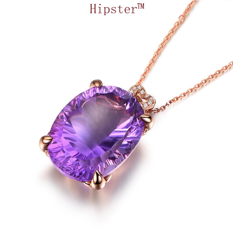 Popular Elegant Heart-Shaped Diamond Amethyst Pendant Necklace