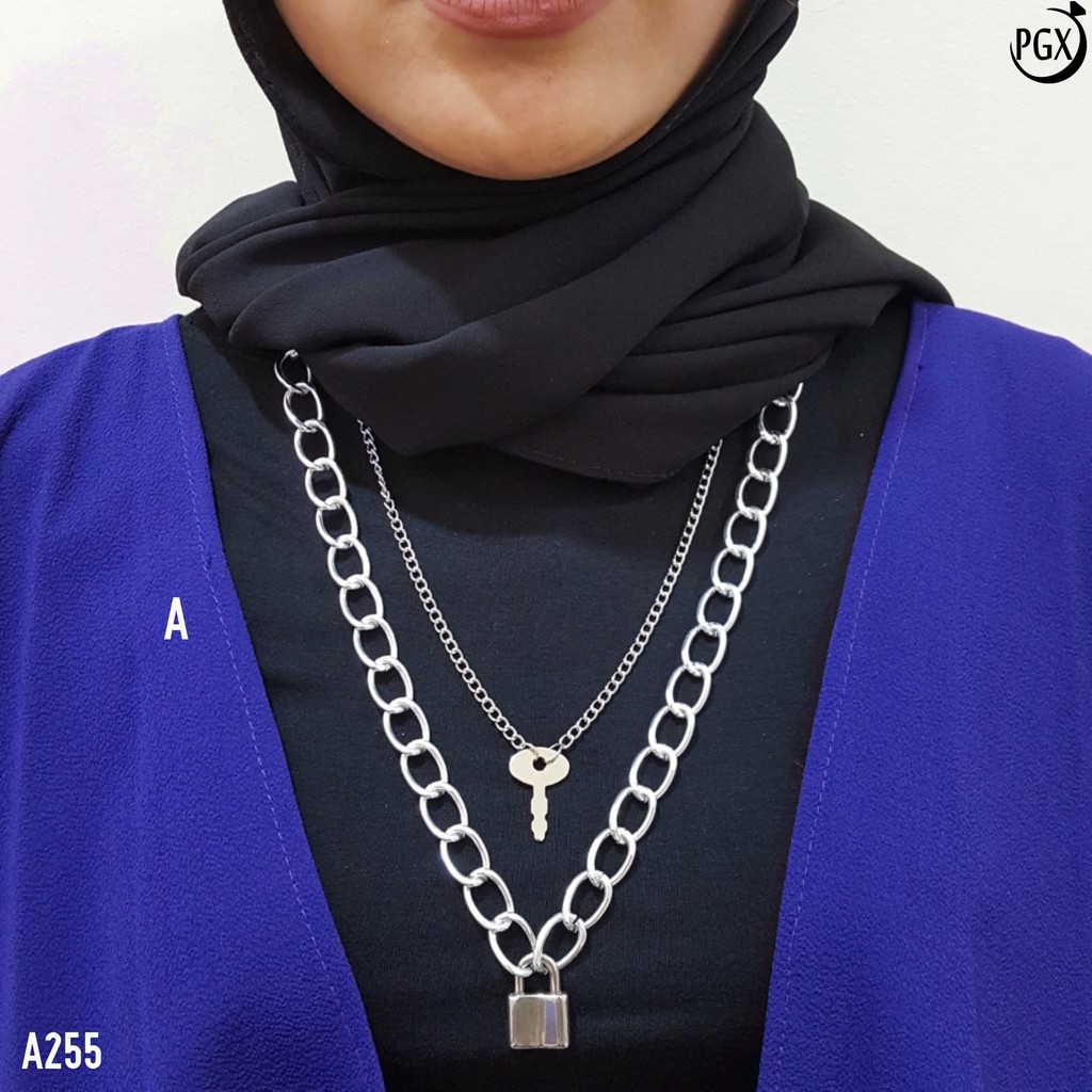 PGX Kalung Rantai Wanita Gembok Panjang Hijab Multilayer - A255