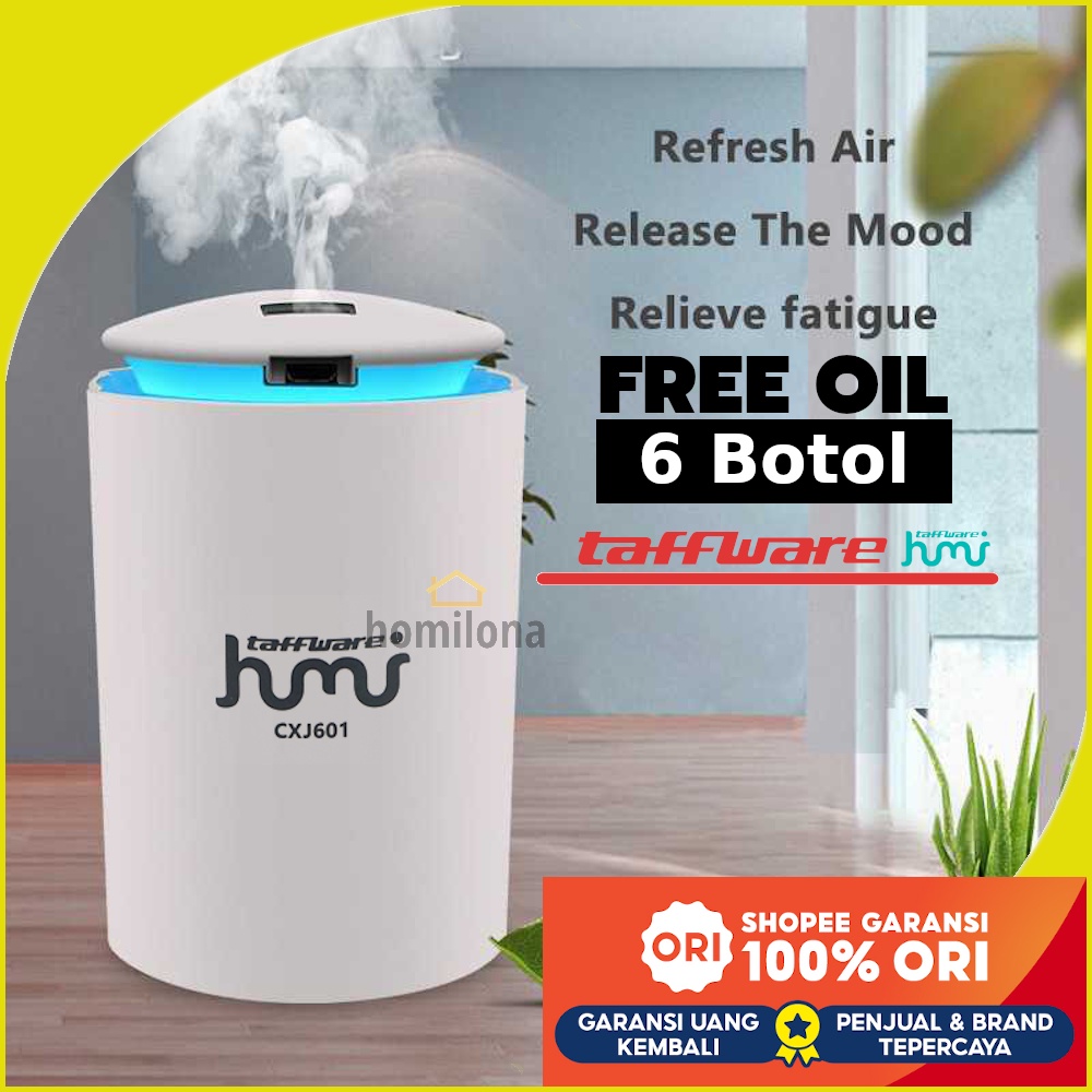 Humidifier Diffuser Aromaterapi Free Oil LED Backlight atau Kipas Taffware HUMI CXJ601 atau H013 White Pelembab Udara Minyak Essential Oil Aromatherapy