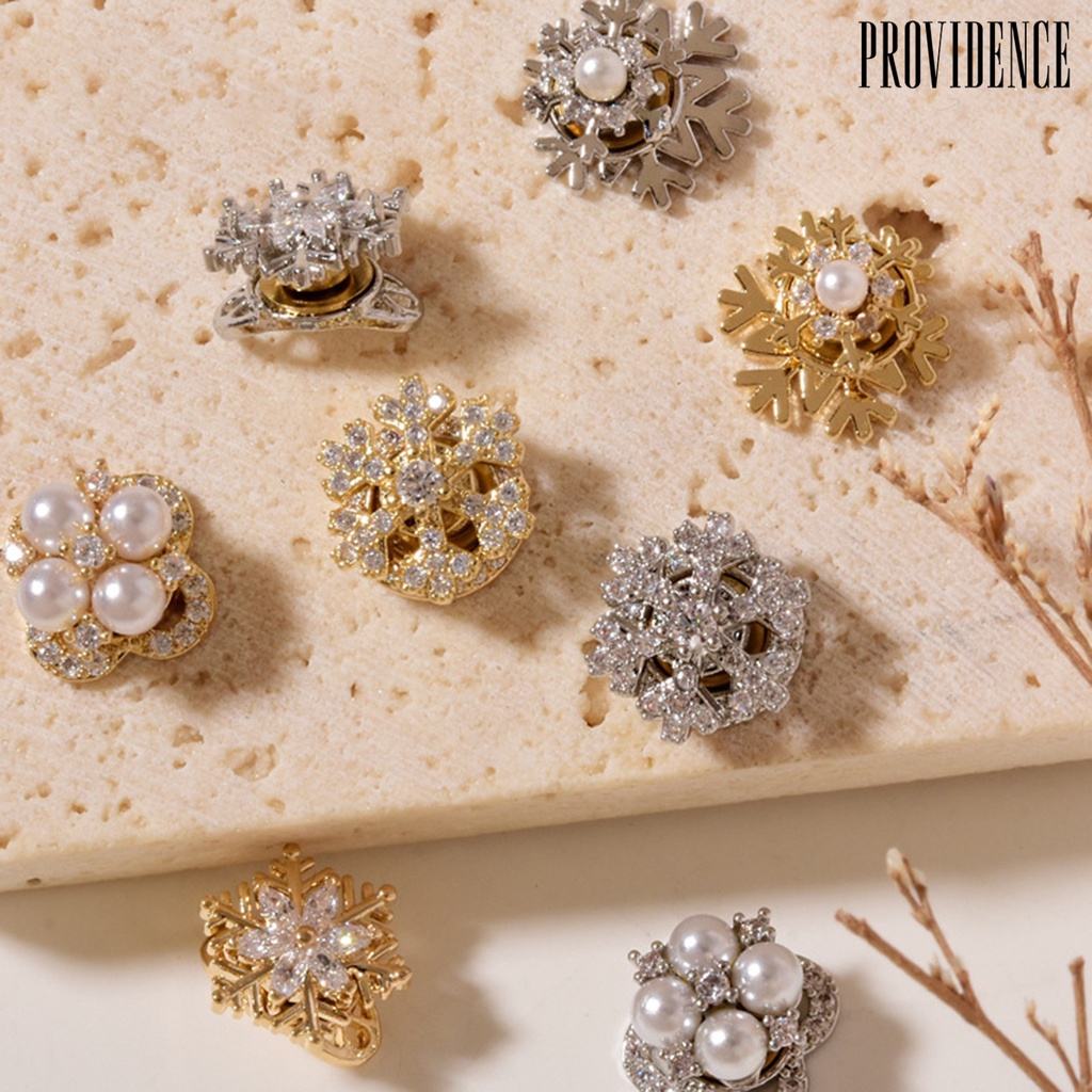 Providence Hiasan Kuku 3d Bentuk Snowflake Aksen Zircon + Mutiara Imitasi Untuk Aksesoris Nail Art