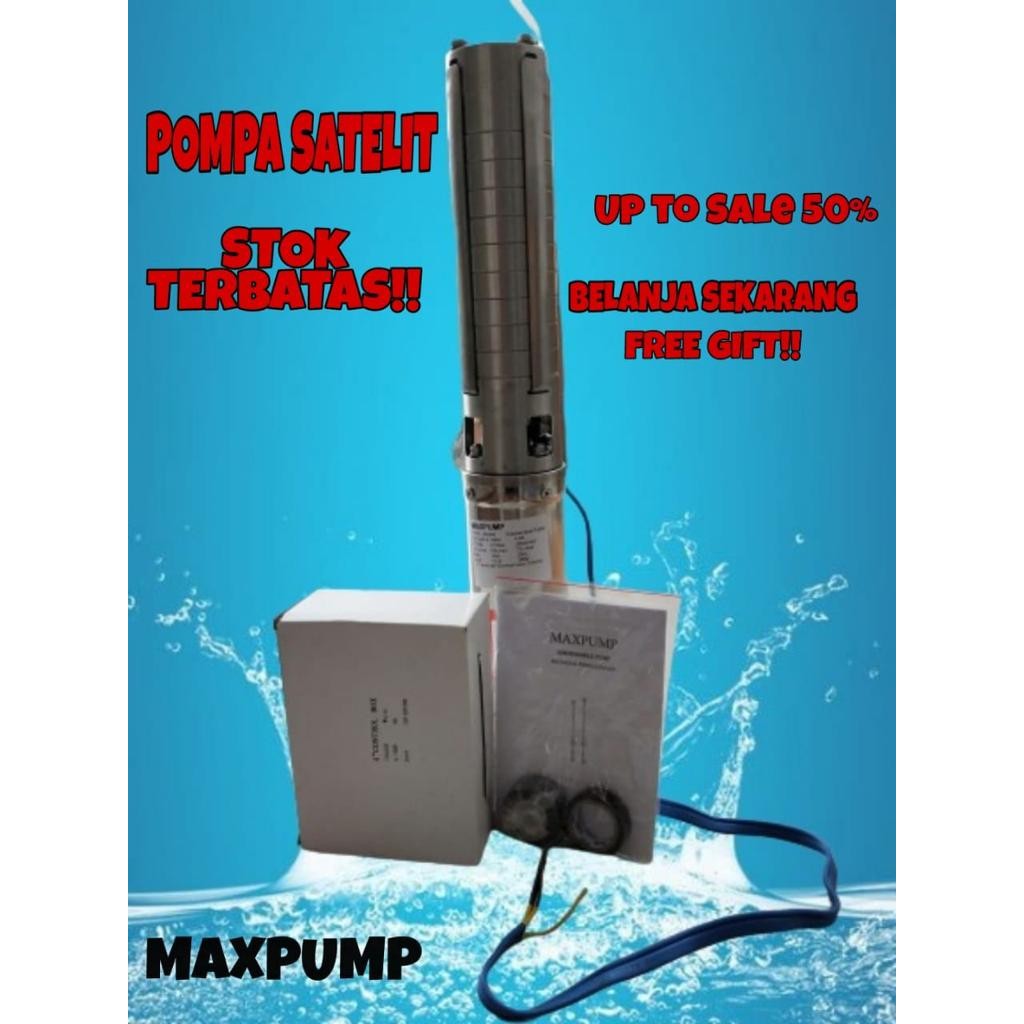 MAXPUMP 100QJD3-74/18-1.1SP PROMO Mesin Pompa Air Submersible Water Pump Pompa Satelit 4inch kipas Stainless 1.5HP sibel