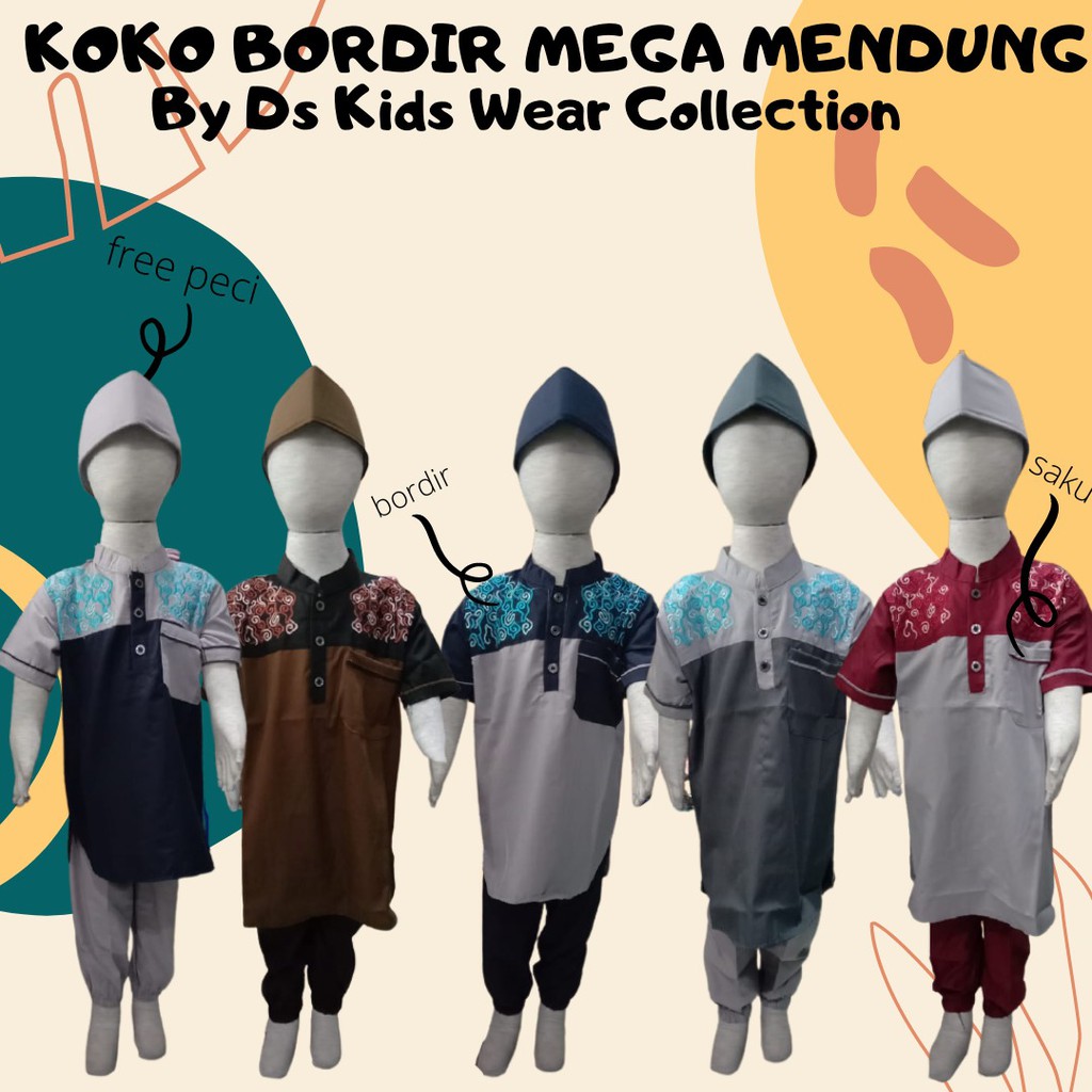 Setelan Koko Turki Anak Dada Bordir Batik MegaMendung Cirebon Celana Jogger 3-13 Th Ds Kids Official