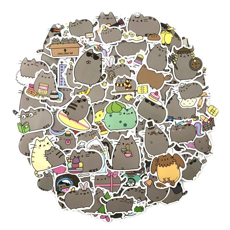 50 pieces set kartun  Pusheen kucing  lucu stiker  tahan 