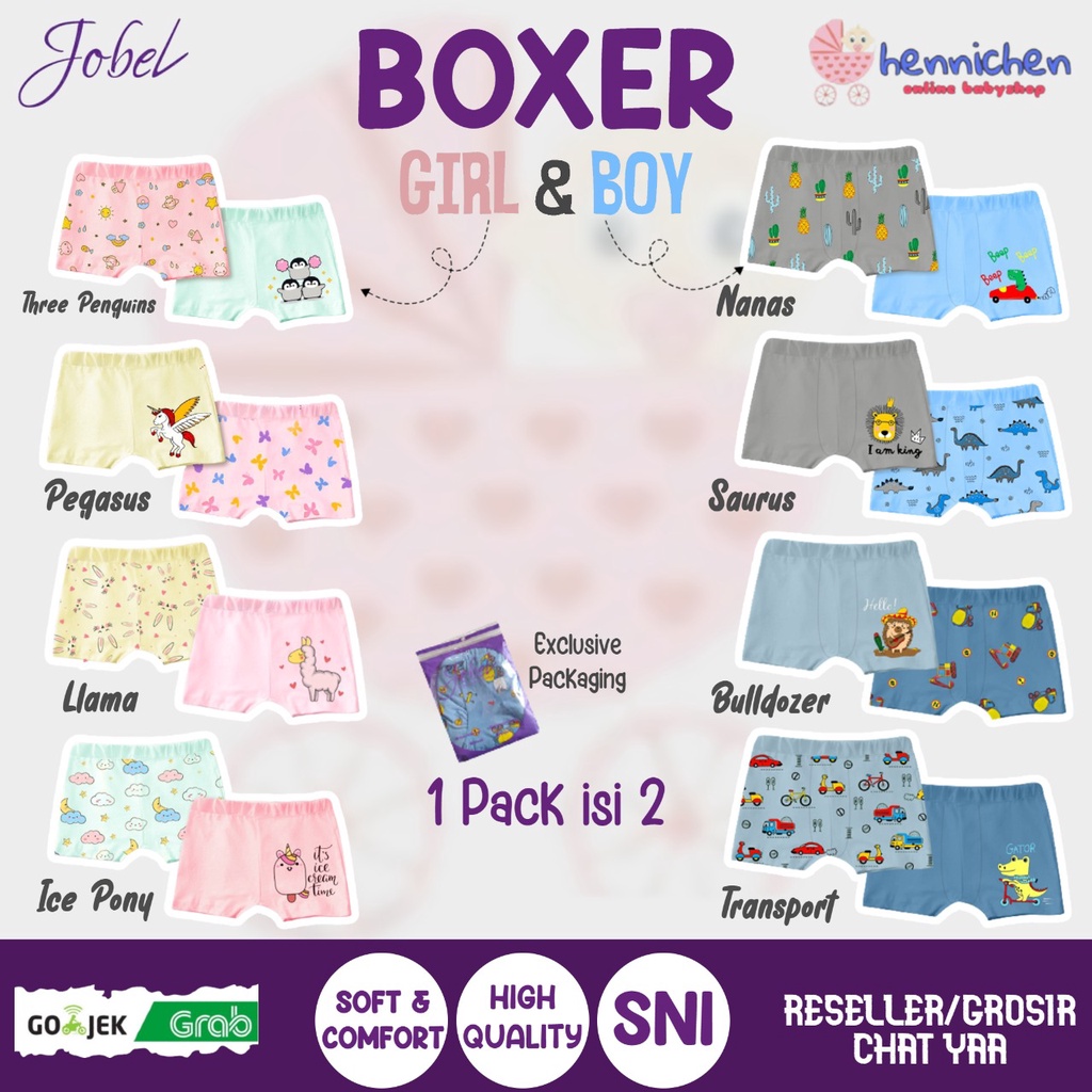 JOBEL BY KAZEL GIRL BOY BOXER BOXER ANAK PEREMPUAN 1 SET ISI 2 PCS 1-12 TAHUN