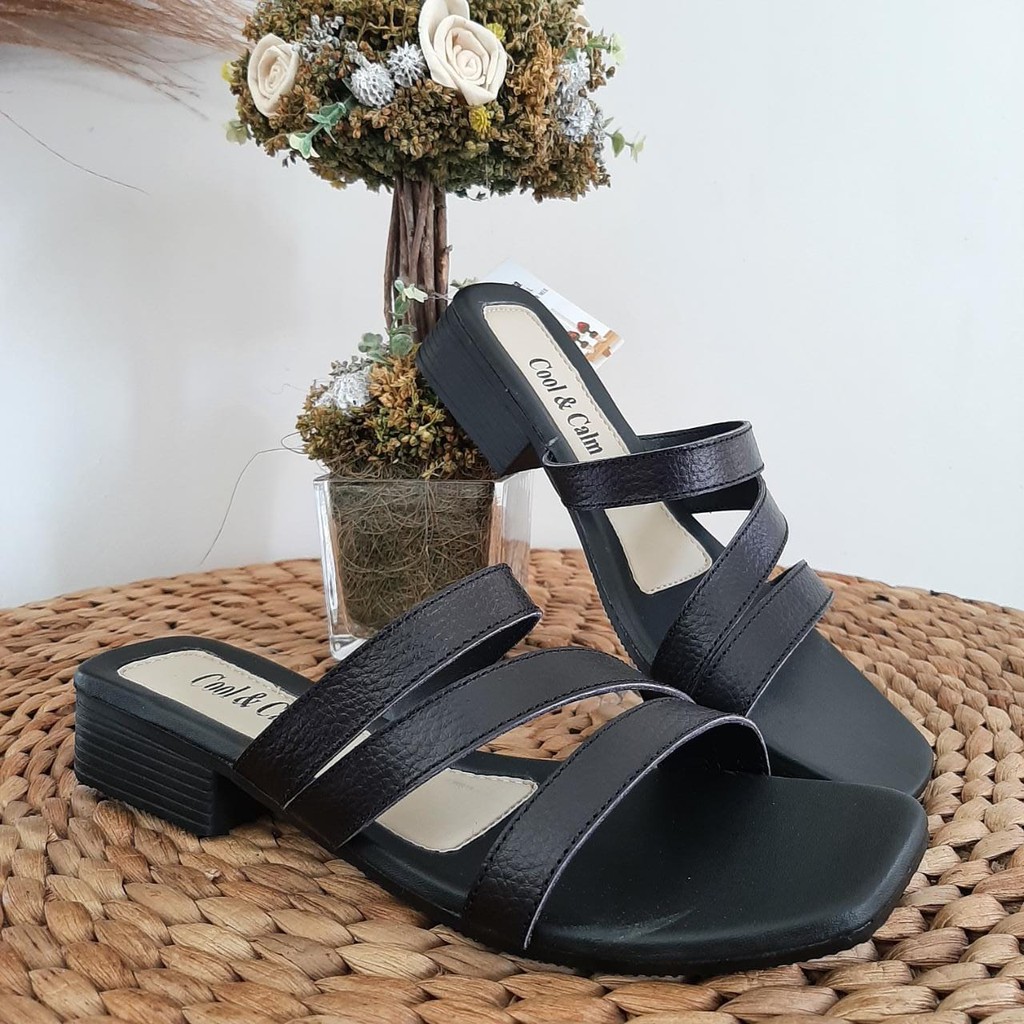 Sandal andin Kulit Asli Wanita Sandal Teplek Papirut Garut