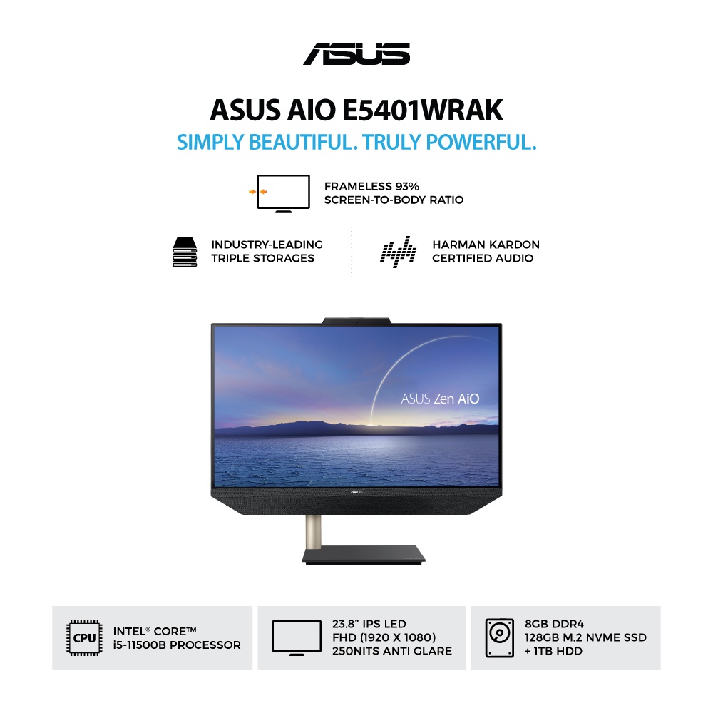 ASUS AIO E5401WRAK-BA5811W (Intel® Core™ i5-10500T/8GB/128GB HDD+1TB SSD/Windows 11 Home ) - Black