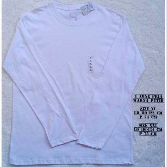KAOS T ZONE LENGAN PANJANG PRIA PUTIH POLOS / KAOS T ZONE COWOK MURAH