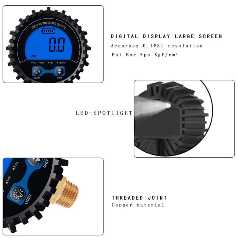 Alat Pengukur Tekanan Udara Digital Akurasi 0-200psi 1% Dengan Lampu LED Tenaga Baterai