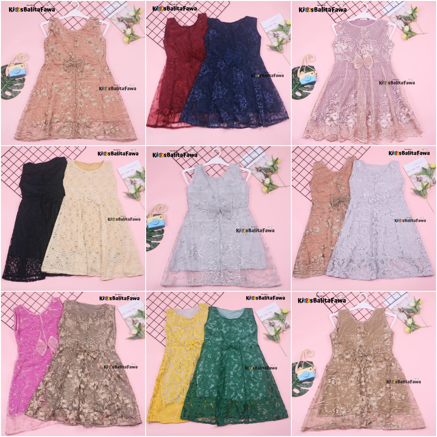 Dress Keira Uk 6-8 Tahun / Dres Brukat Kensi Anak Perempuan Gaun Pesta Kondangan Baju Baby Import