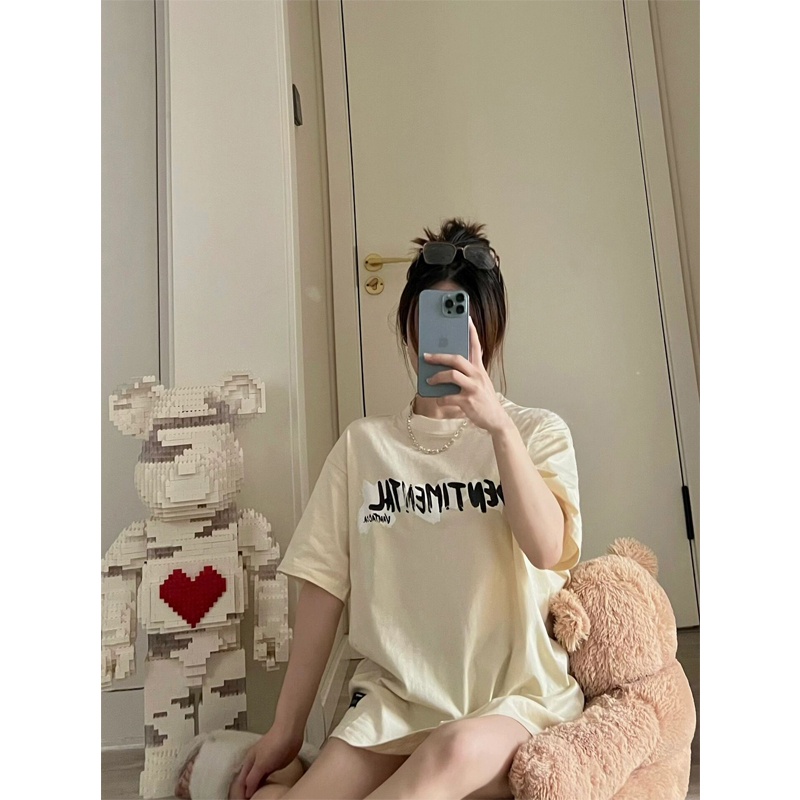 Kaos Atasan Wanita Krem / Baju Kaos Wanita Lengan Pendek Premium / T-shirt Original Oversize Korean