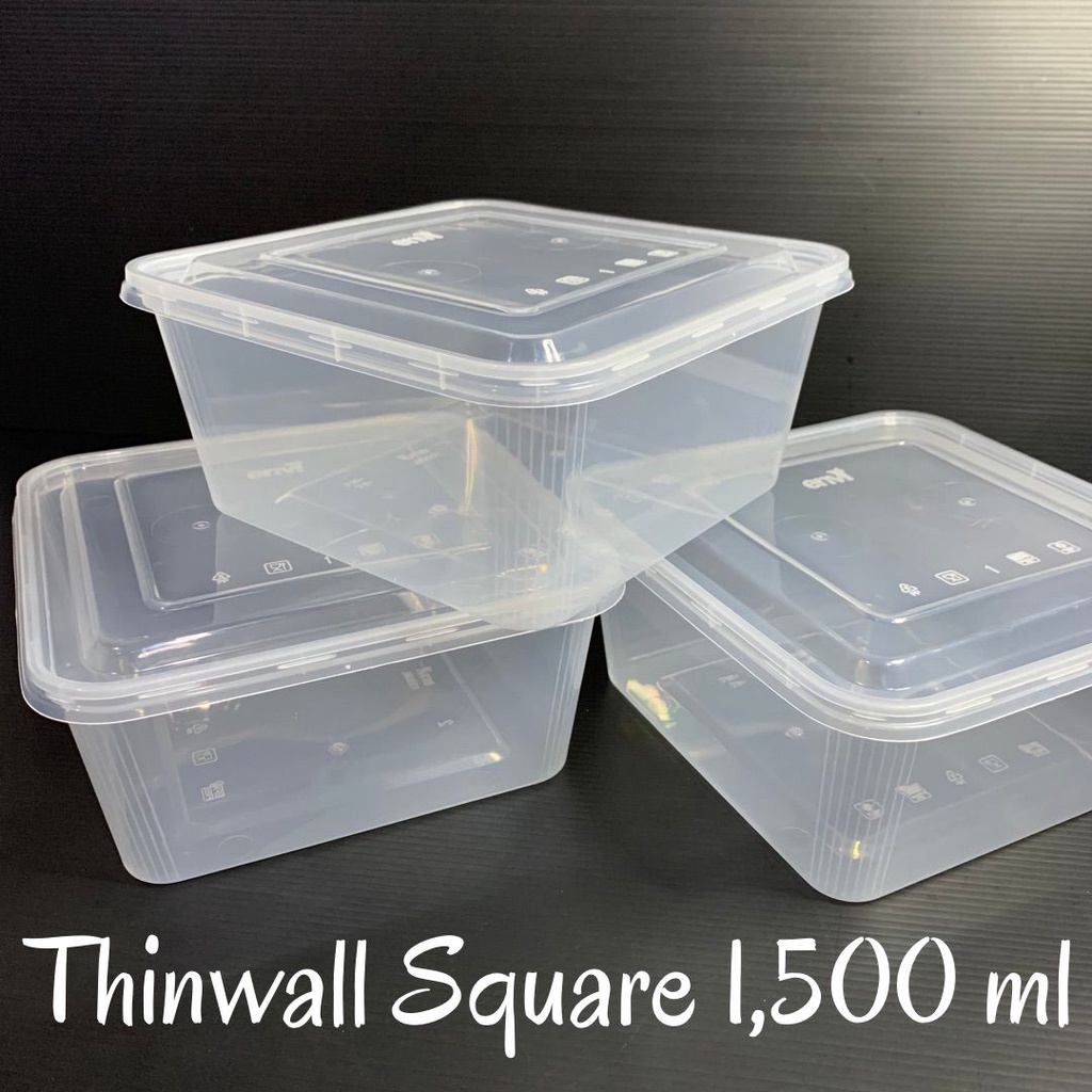 Thinwall Square 1500 ml/ kotak makan plastik bening transparan