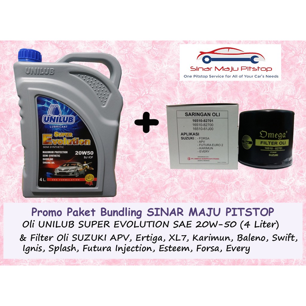 Paket Bundling Oli UNILUB SUPER 20W-50 & Filter Oli Mobil SUZUKI BALENO & SWIFT & SPLASH & IGNIS