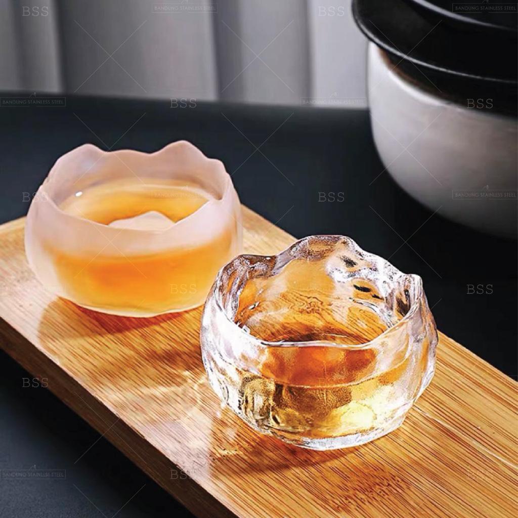 Tea Cup 50ml Cangkir Gelas Teh Kecil Cantik Bunga Kaca Pisin Dof Clear Tebal