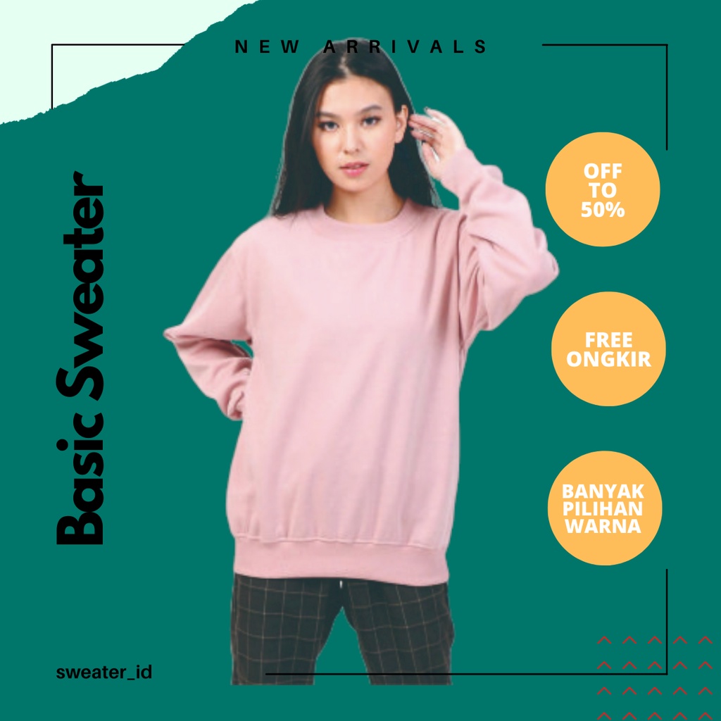 SWEATER_ID Basic Sweater Dusty Pink Polos Unisex Fleece Tebal Premium.