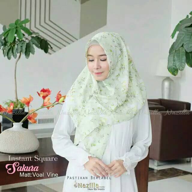 Jilbab Segiempat Instan Motif Sakura by Nazilla Production