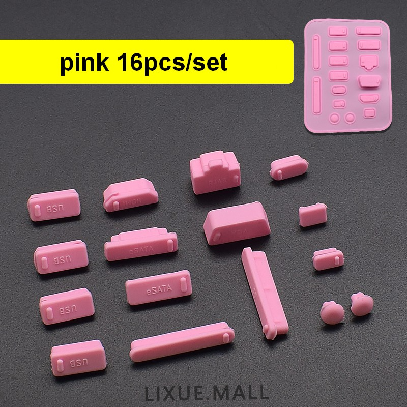 Lixue 16pcs / Set Plug Pelindung Port Laptop / Notebook Bahan Silikon Elastis Anti Debu