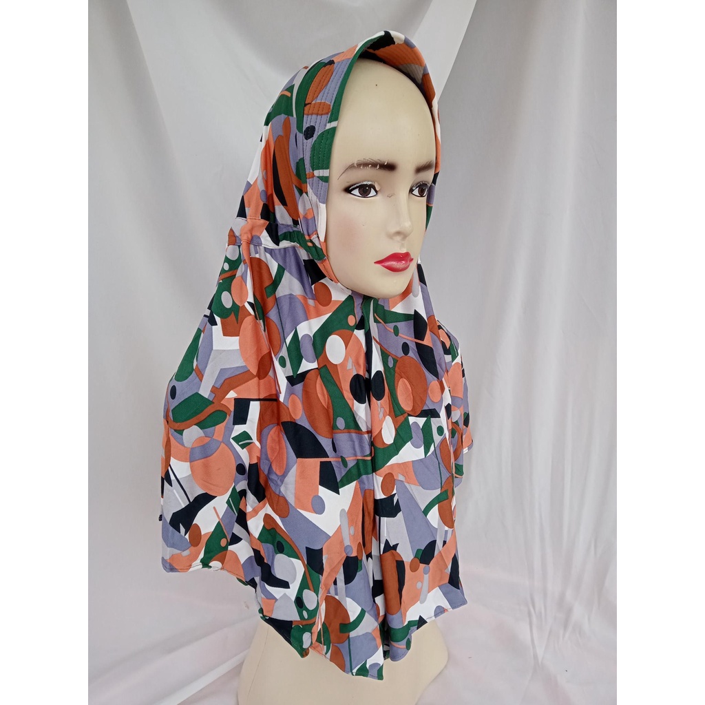 JUAL MURAH DEFECT/REJECT SALE Kerudung bergo hijab jilbab instan serut jokowi motif abstrak