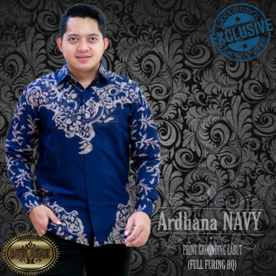 Ardhana Navy Kemeja Batik Pria Lengan Panjang by Batik Anjani