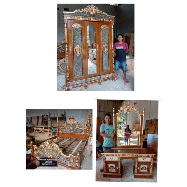 kamar set jati ukiran mebel Jepara lemari pakaian  tempat tidur meja rias furniture Jepara