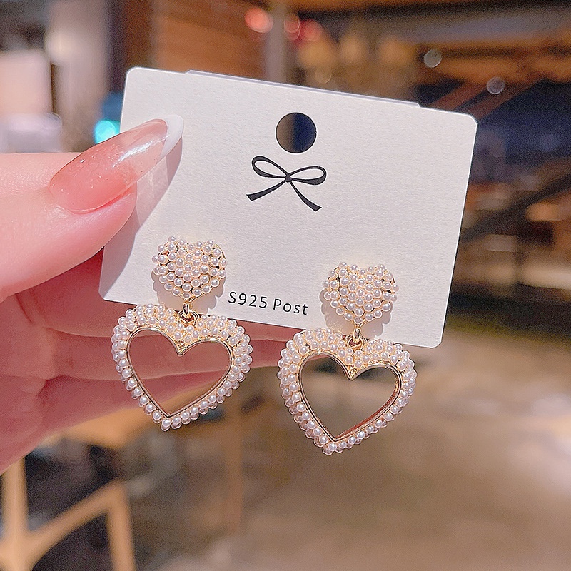 Shuling S925 silver needle Pearl Heart Earrings Female New Fashion Drop Earrings Women Jewelry