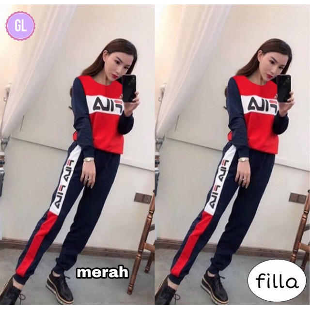 Stelan training/baju senam wanita/stelan olahraga muslim fila | Pakaian olahraga wanita fila