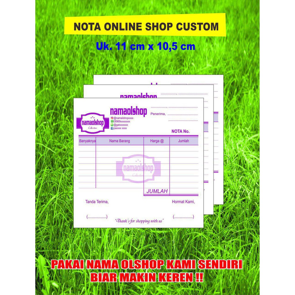 NOTA TOKO/OLSHOP/KWITANSI/INVOICE UKURAN 1/6 FOLIO