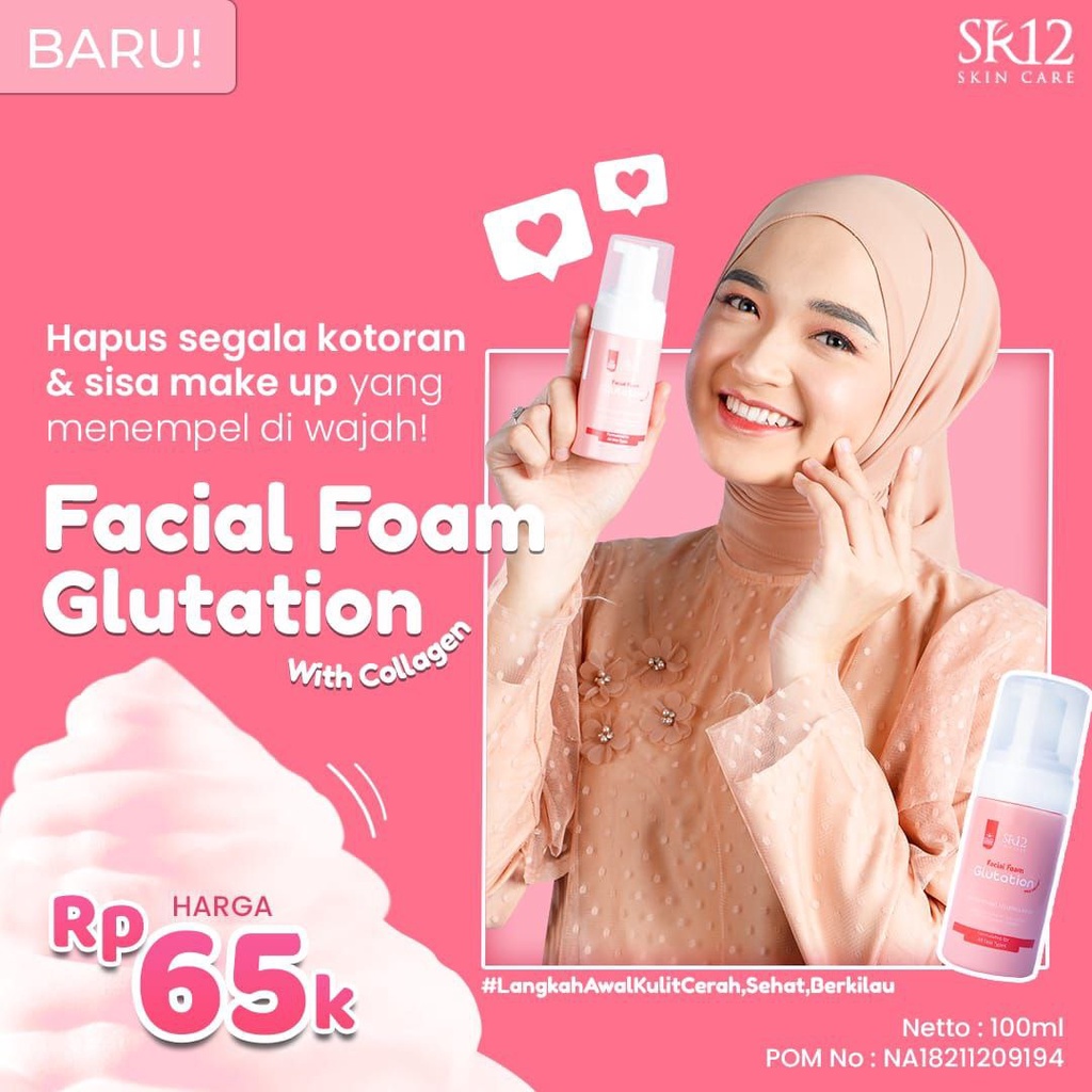 SR12 Facial Foam Glutation with Collagen 100ml Melembabkan Glowing Mencerahkan Kulit Wajah BPOM