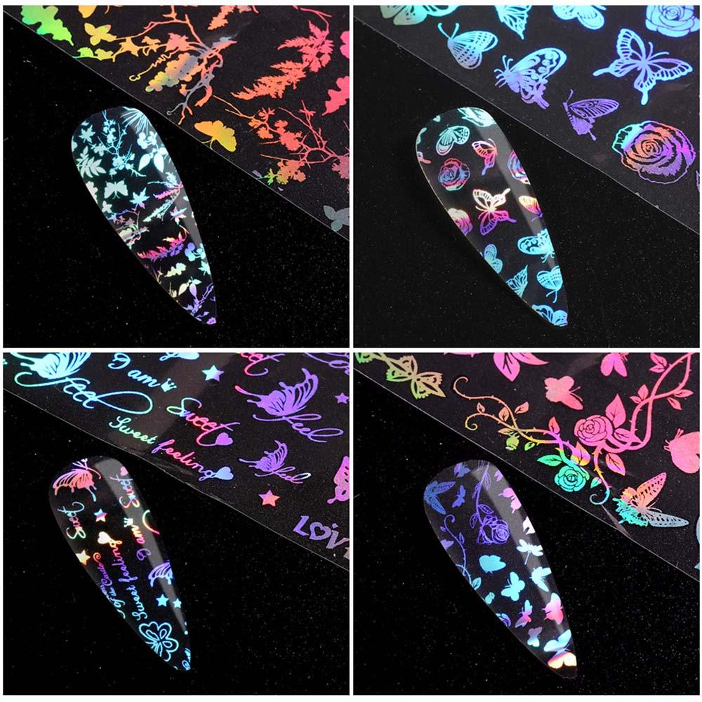 AUGUSTINA Agustinina Set Foil Transfer Kuku Langit Berbintang Laser Maple Daun Kupu-Kupu Hologram DIY Desain Nail Art