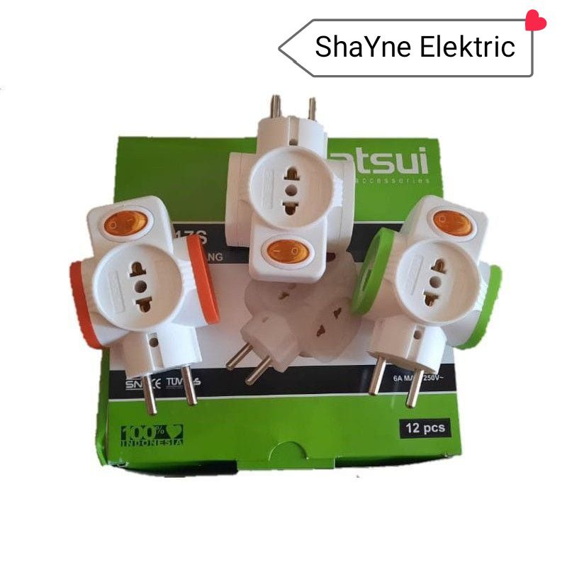 STEKER T MULTI CABANG 4 + ON/OFF SWITCH KUNINGAN MATSUI MT-317S