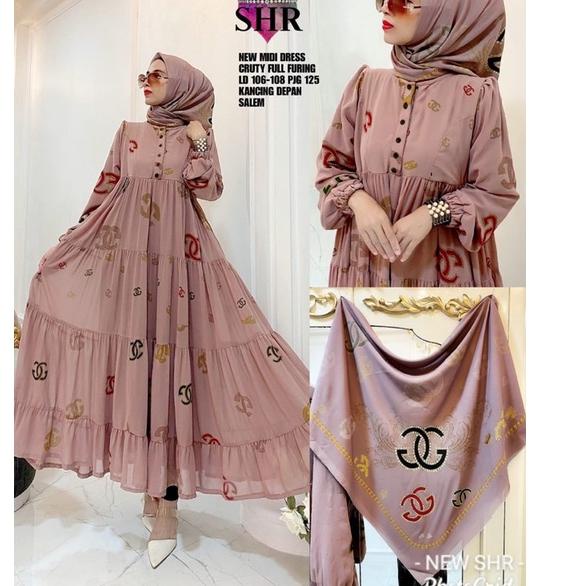 LANGSUNG ATC.. READY NEW MIDI DRESS  CAUPLE MAMS & KIDS UMUR 5-13th BAHAN CERUTY FUL PURING MOTIF PR