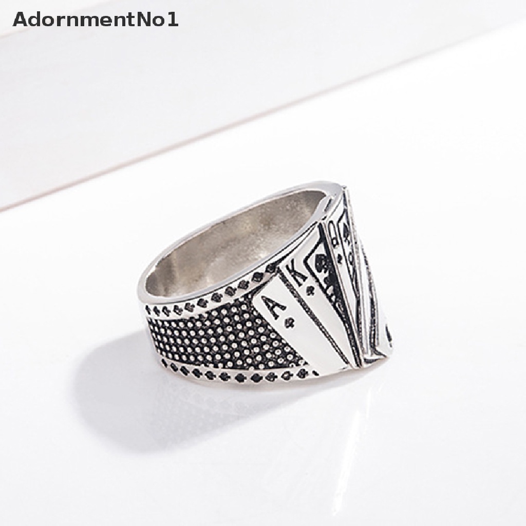 (AdornmentNo1) Cincin Gaya Punk Gothic Motif Kartu Poker Warna Silver Untuk Perhiasan Wanita / Hadiah