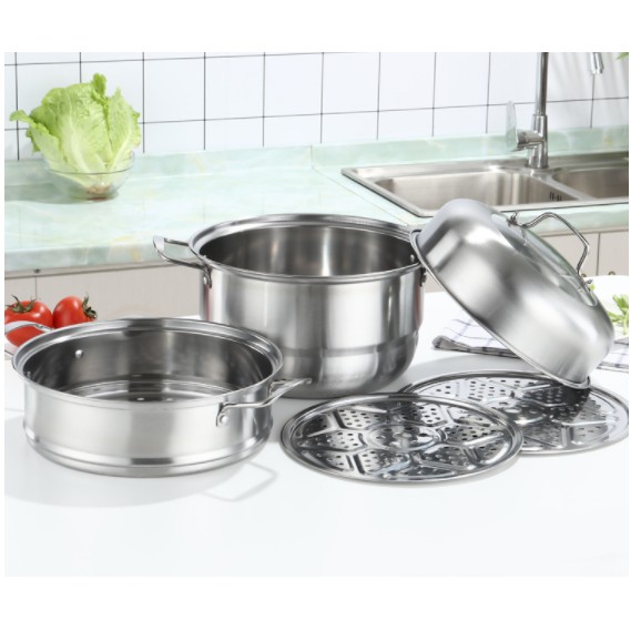 Panci 2 tingkat 3 Steamer Stainless 28cm/Panci Susun kukusan Steamer/Panci Tingkat dimsum  3 steamer