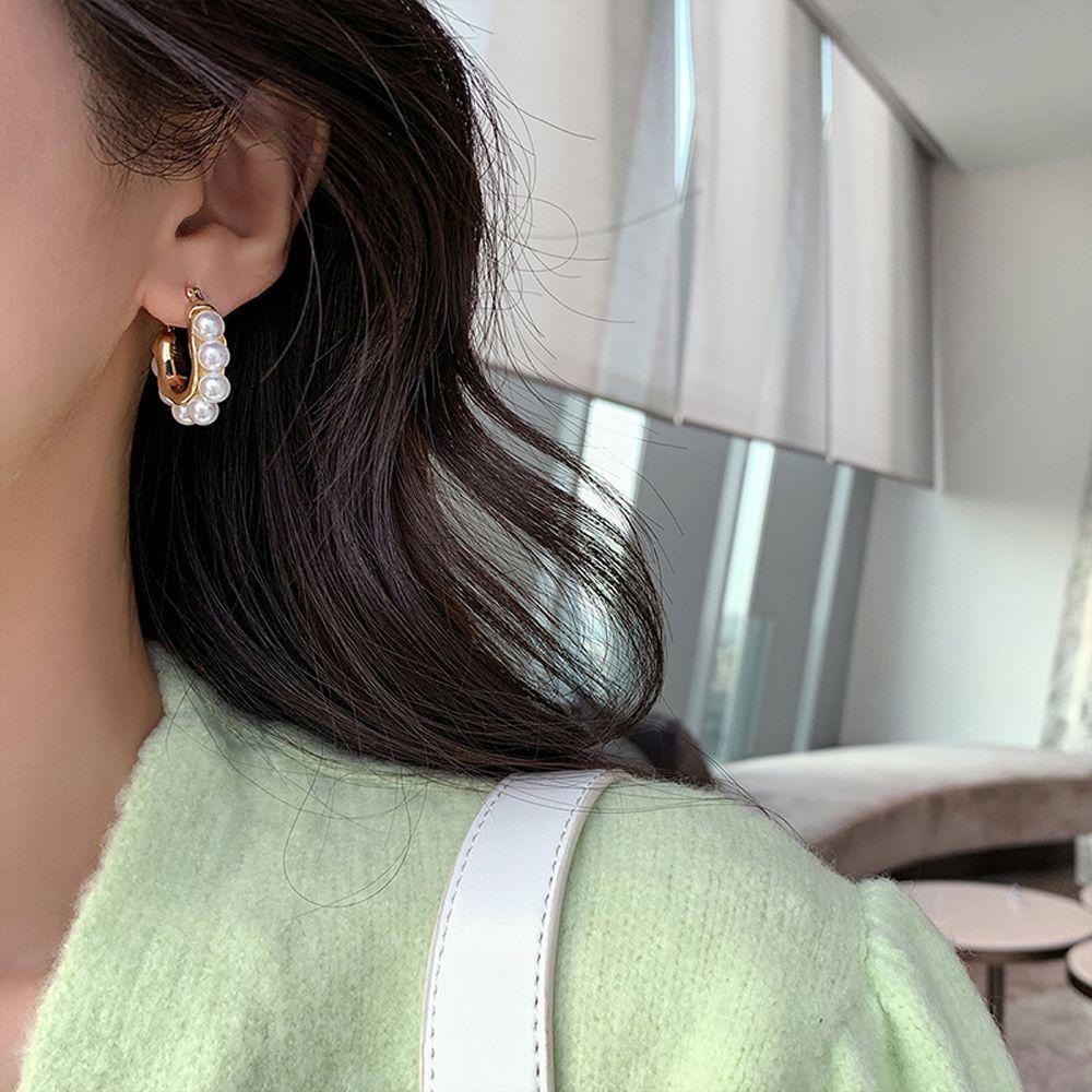 Needway Wanita Anting Niche Desain Vintage Gaya Perancis Mutiara Gadis Hadiah Berbentuk U Telinga Drop