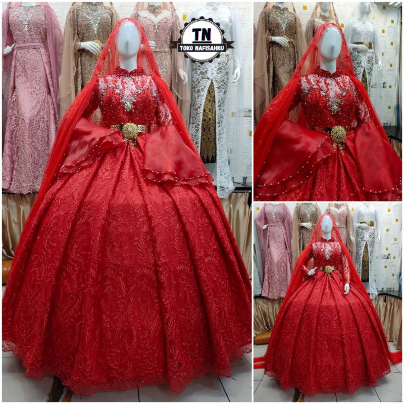 ballgown pengantin barbie | baju resepsi pernikahan muslim modern | toko nafisahku