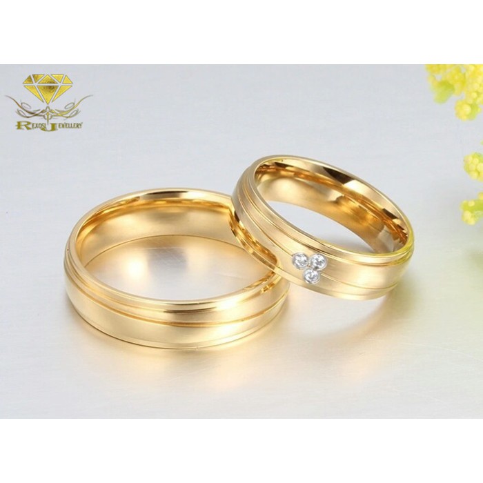 Cincin Nikah Couple Emas Berlian Eropa ASLI ORIGINAL 100% Putih Kawin Tunangan Wedding Pria Wanita