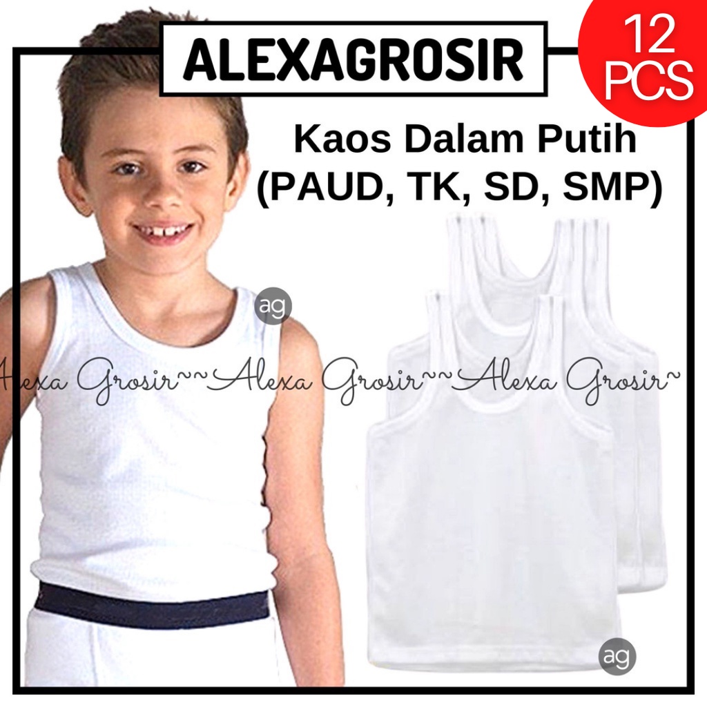 12 PCS Kaos Dalam Singlet Putih Polos Bayi Anak Balita Paud TK SD S M L XL 3L 4L Murah