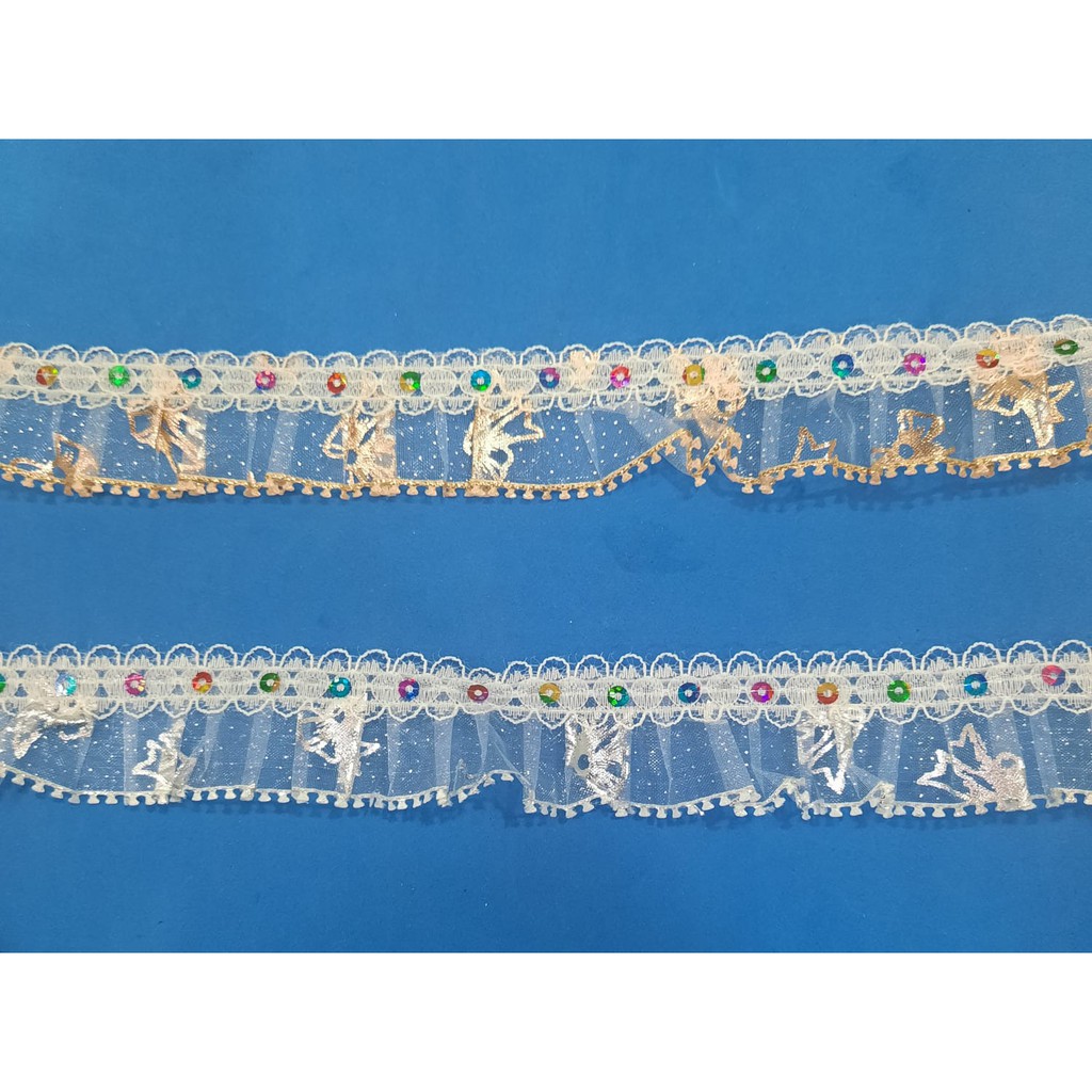 Renda Payet/Renda Kerut/Renda plisket Emas & Perak/Dekorasi - PT 195