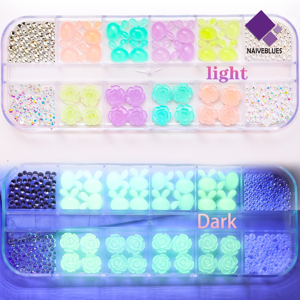 Naiveblue &gt; Charms Bunga / Kelinci Luminous Bahan Akrilik Untuk Dekorasi Nail Art / Manicure