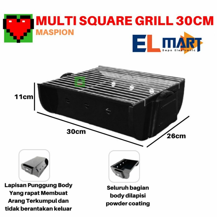 Multi Square Grill Maspion Maslon 30 cm Panggangan Barbeque 30cm