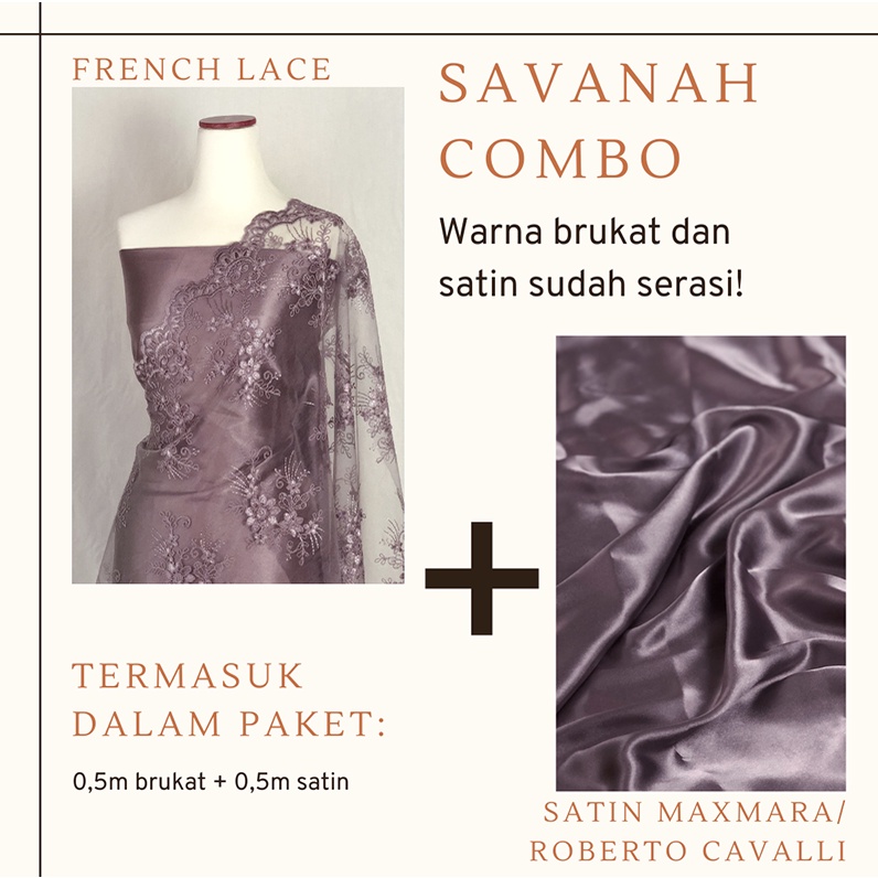 COMBO 1/2 meter Kain Brukat FRENCH LACE + Furing Satin PREMIUM