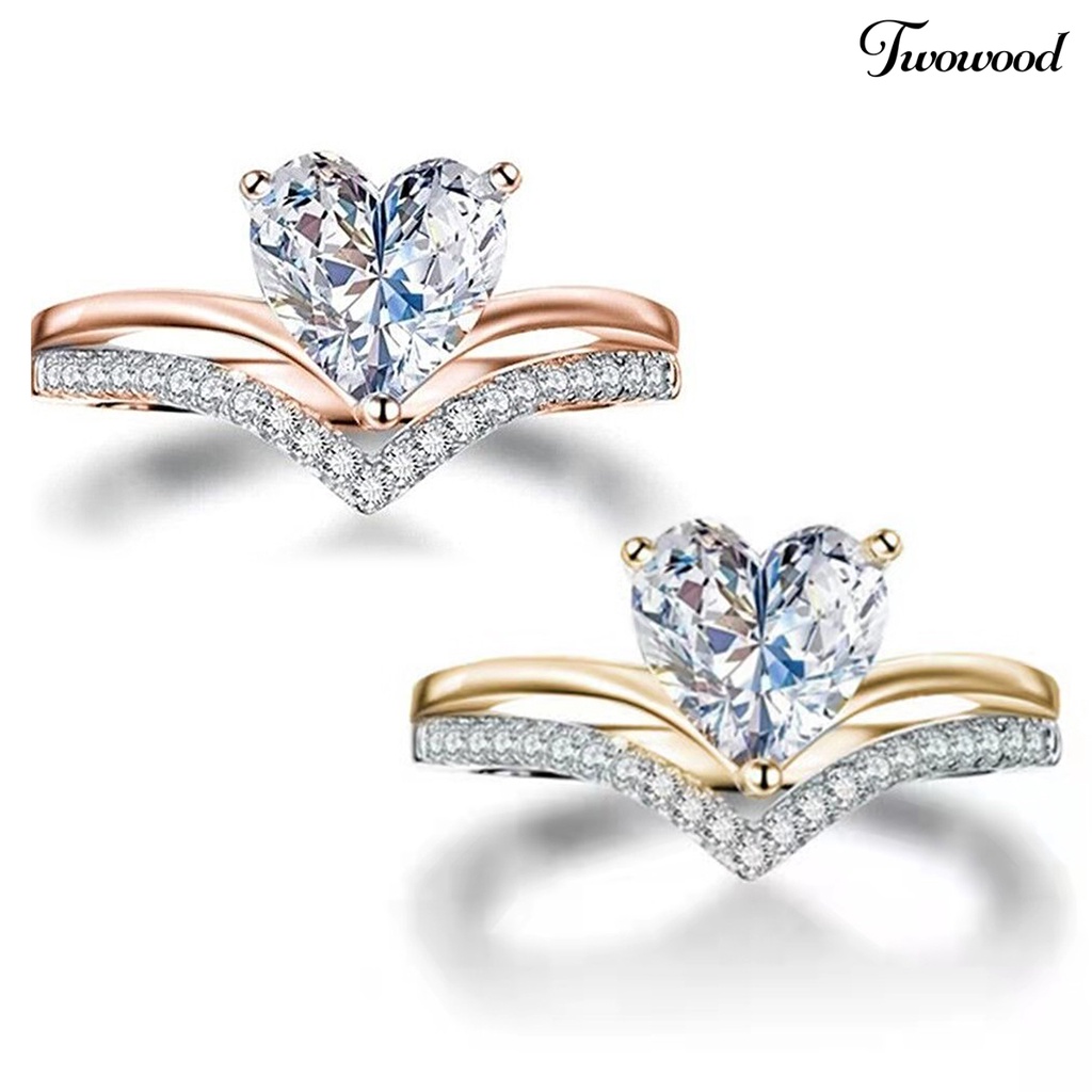 Twowood Hand Ring Exquisite Workmanship Wide Application Alloy Heart Shaped Finger Ring Wedding Accessories