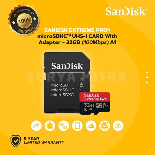 Micro SDHC Sandisk 32Gb U3 V30 EXTREME PRO 100MB/S