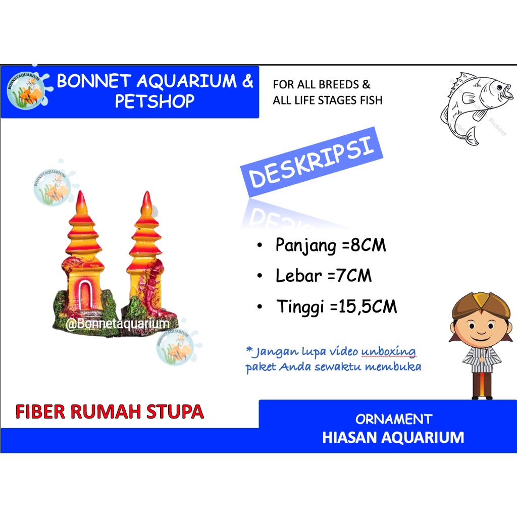 MAINAN HIASAN AQUARIUM FIBER RUMAH STUPA
