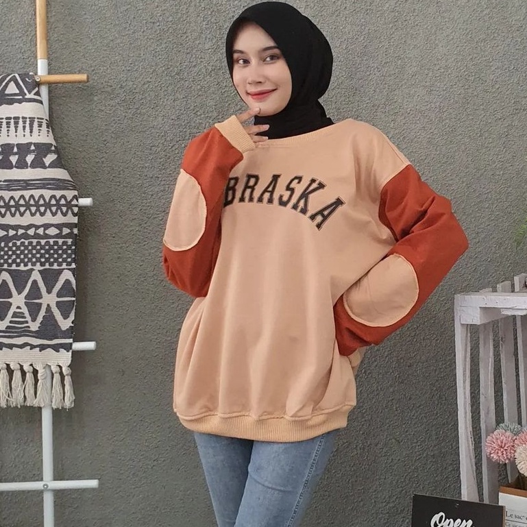 Nebraska Sweater Oblong Outer XXL Wanita Motif NABRASKA Bahan Fleece