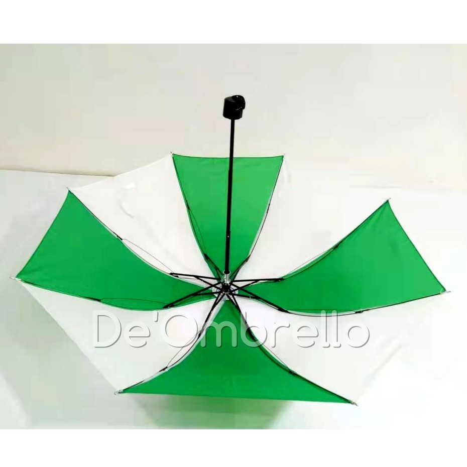 De'Ombrello! (091)Payung Lipat 3 Rk.Balik Polos Warna Hijau Putih Anti Angin