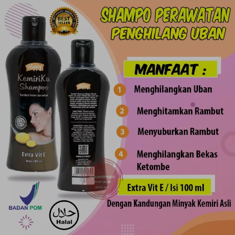 [PAKET HEMAT] HAPPY KEMIRIKU Shampoo + Minyak Penghilang Uban 100% Original Halal+BPOM - Shampoo+Minyak Rambut (100ml+100ml) - Penumbuh Rambut Botak - Perawatan Rambut Rusak Bercabang