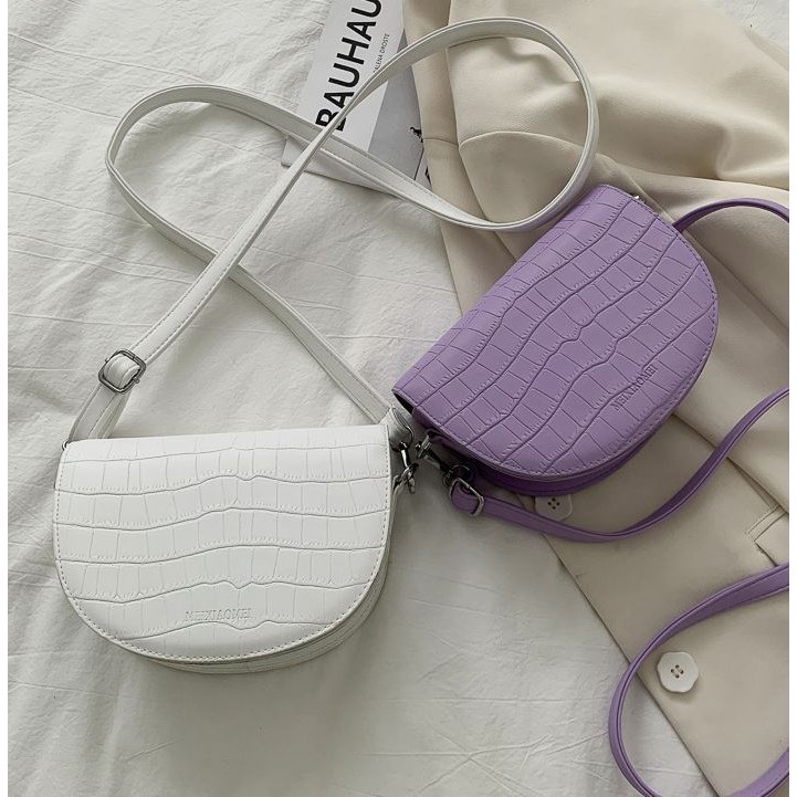 Retaily RY1420 Tas Mini Perempuan Korean Style Fashion Wanita Lilac Croco Motif Slingbag Woman